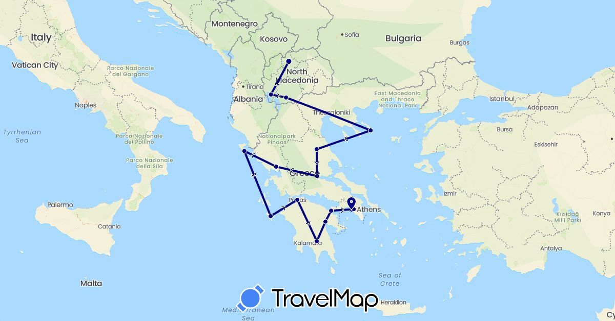 TravelMap itinerary: driving in Greece, Macedonia (Europe)